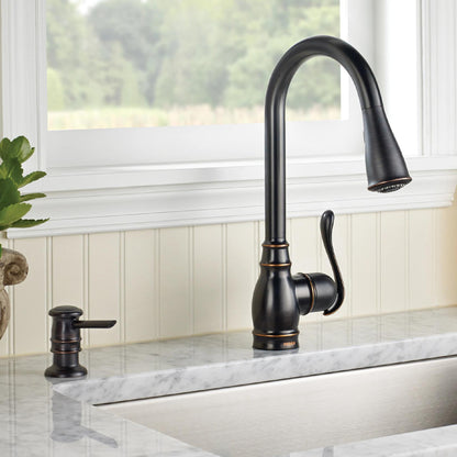 MOEN Anabelle CA87003BRB Single Handle Kitchen Faucet with Pullout Spray in Mediterranean Bronze