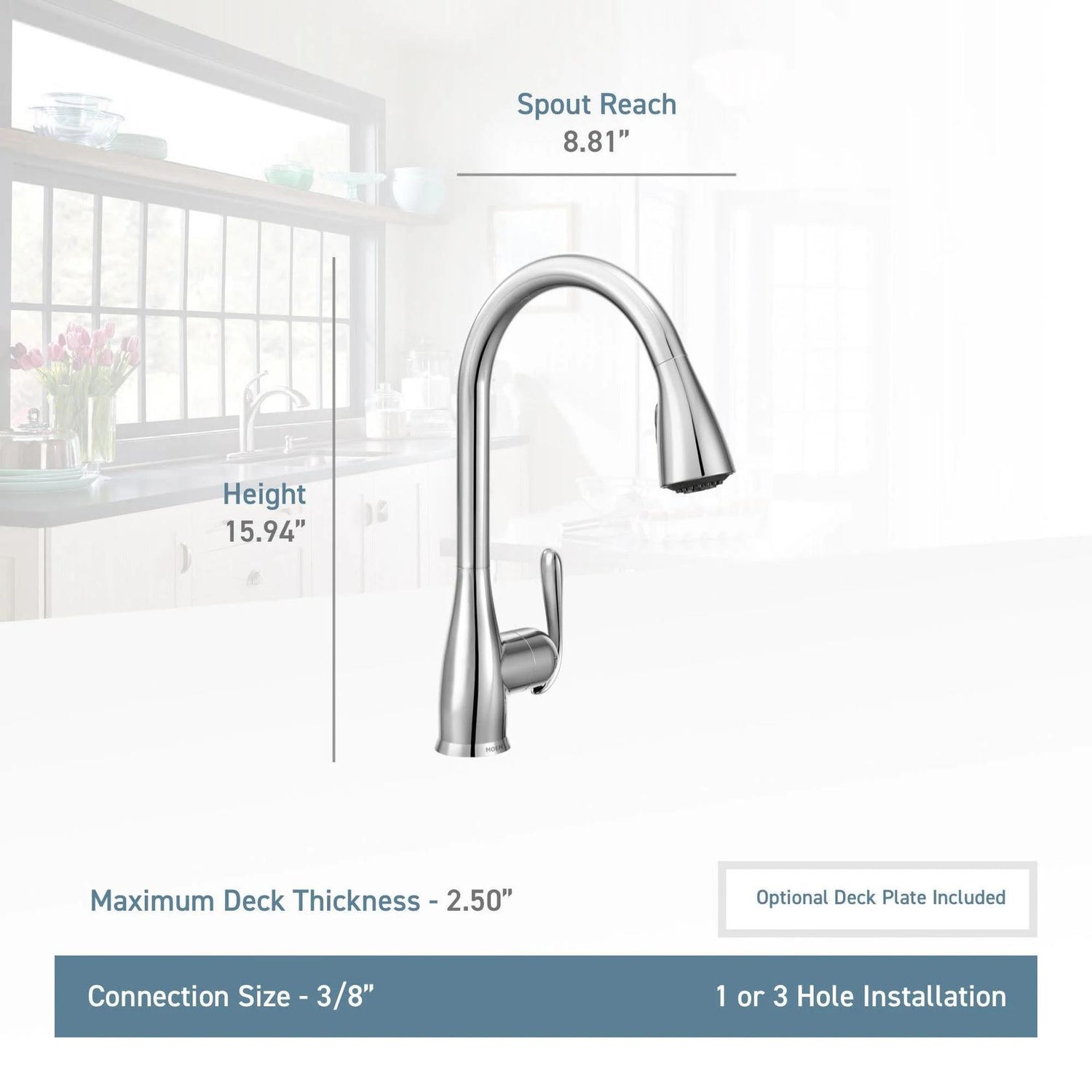 MOEN Haysfield 87879SRS Single Handle Deck-mount Pull-down Kitchen Faucet with Sprayer in Spot Resist Stainless