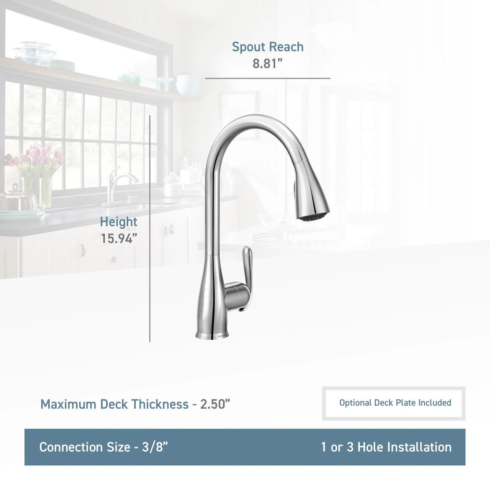 MOEN Haysfield 87879SRS Single Handle Deck-mount Pull-down Kitchen Faucet with Sprayer in Spot Resist Stainless