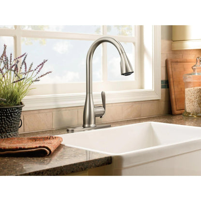 MOEN Haysfield 87879SRS Single Handle Deck-mount Pull-down Kitchen Faucet with Sprayer in Spot Resist Stainless