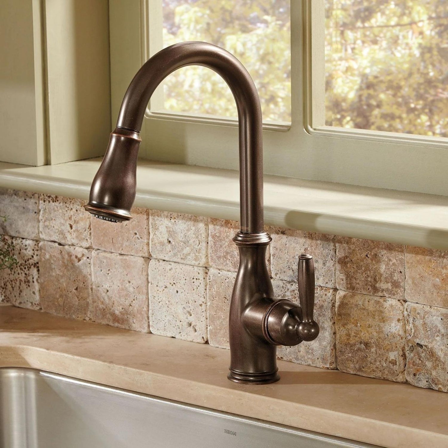 MOEN Brantford 7185ORB Single-Handle Pull-Down Sprayer Kitchen Faucet with Reflex and Power Boost in Oil Rubbed Bronze