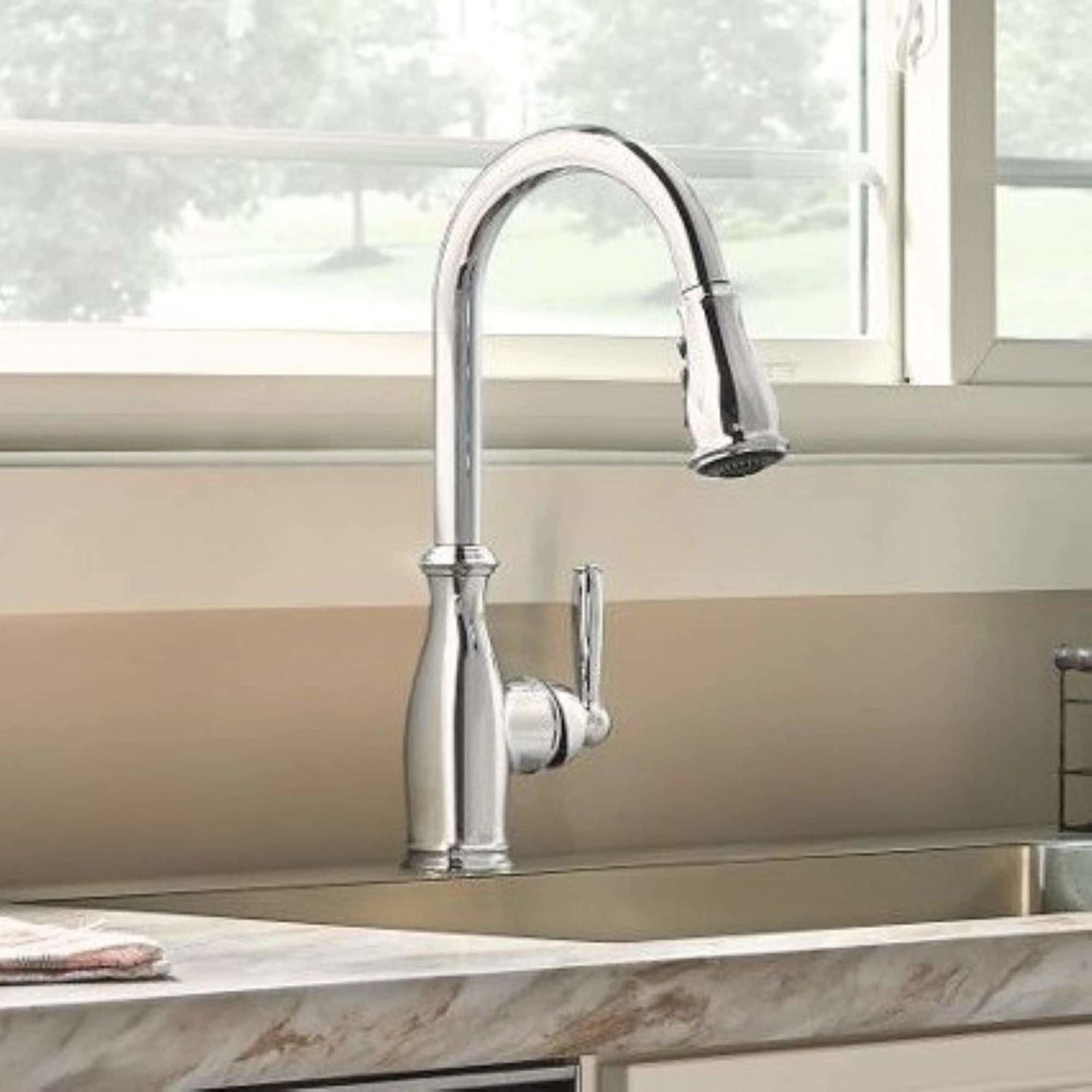 MOEN Brantford 7185C Single-Handle Pull-Down Sprayer Kitchen Faucet with Reflex and Power Boost in Chrome