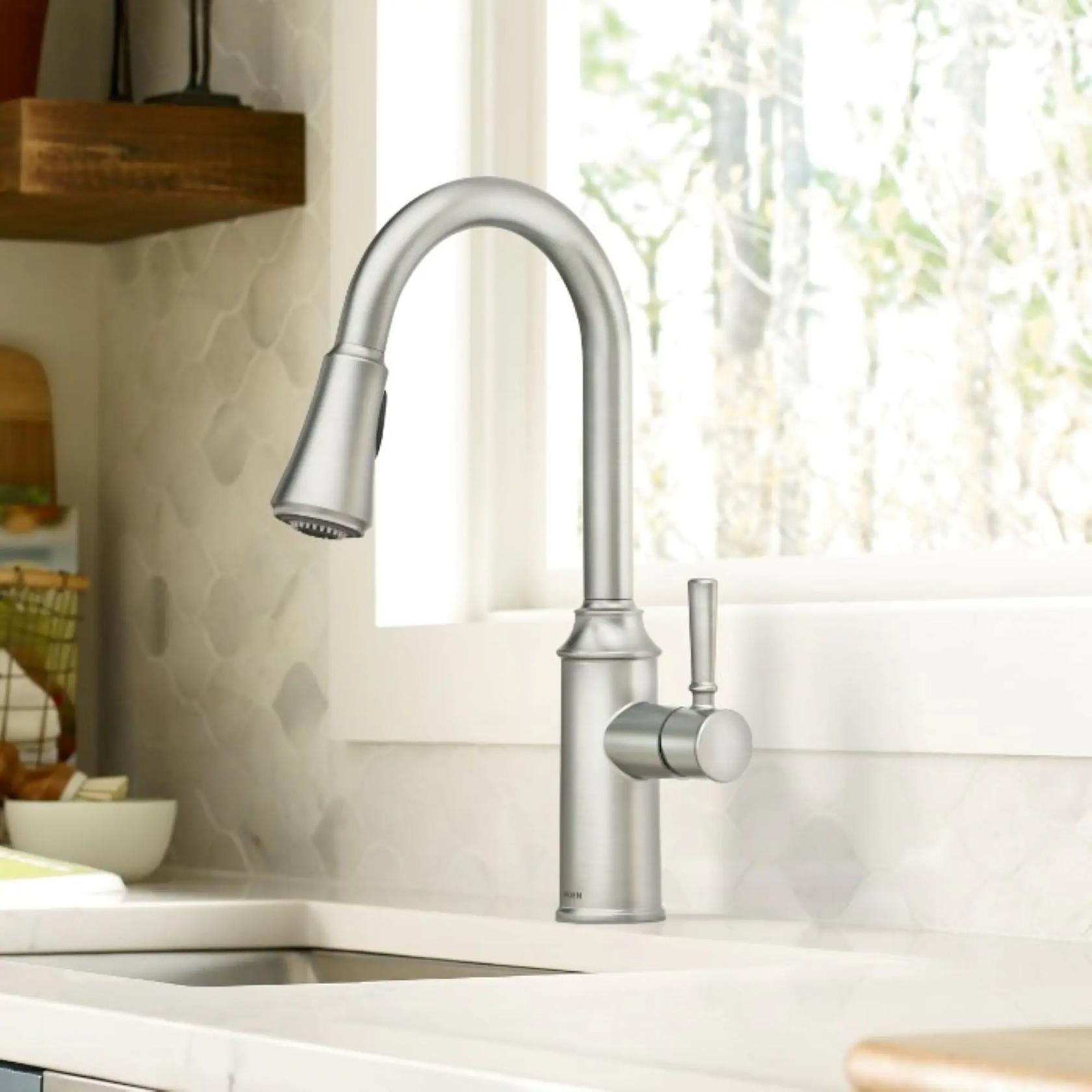 MOEN Conneaut 87801SRS One Handle Pulldown Kitchen Sink Faucet with Power Clean in Spot Resist Stainless