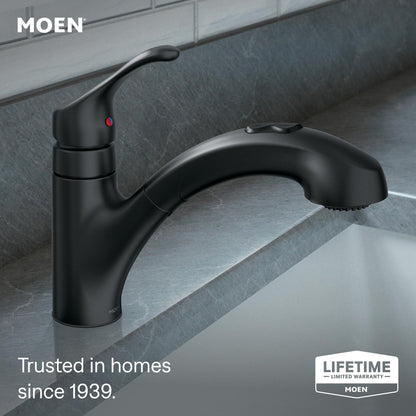 MOEN Renzo CA87316BL One-Handle Pullout Kitchen Faucet with Sprayer, Matte Black