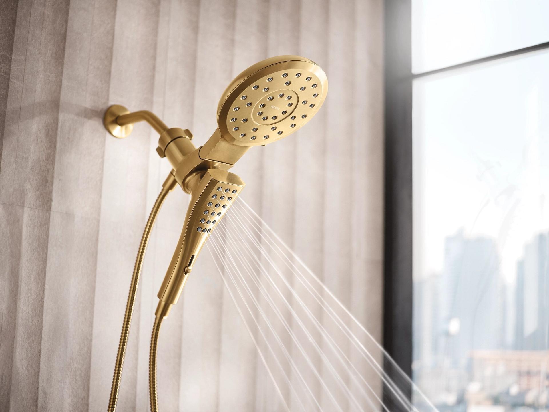 MOEN Verso 220C3EPBG 8-Spray 7 in .Dual Wall Mount Fixed and Handheld Shower Head 1.75 GPM with Infiniti Dial in Brushed Gold