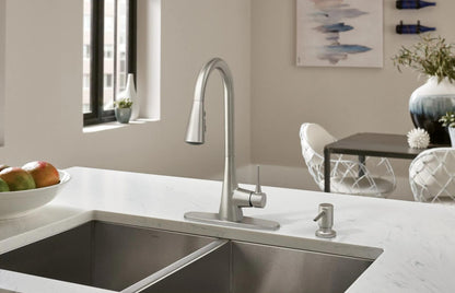 MOEN Sarai 87836SRS Single Handle Deck-Mount Pull-Down Kitchen Faucet with Sprayer in Spot Resist Stainless