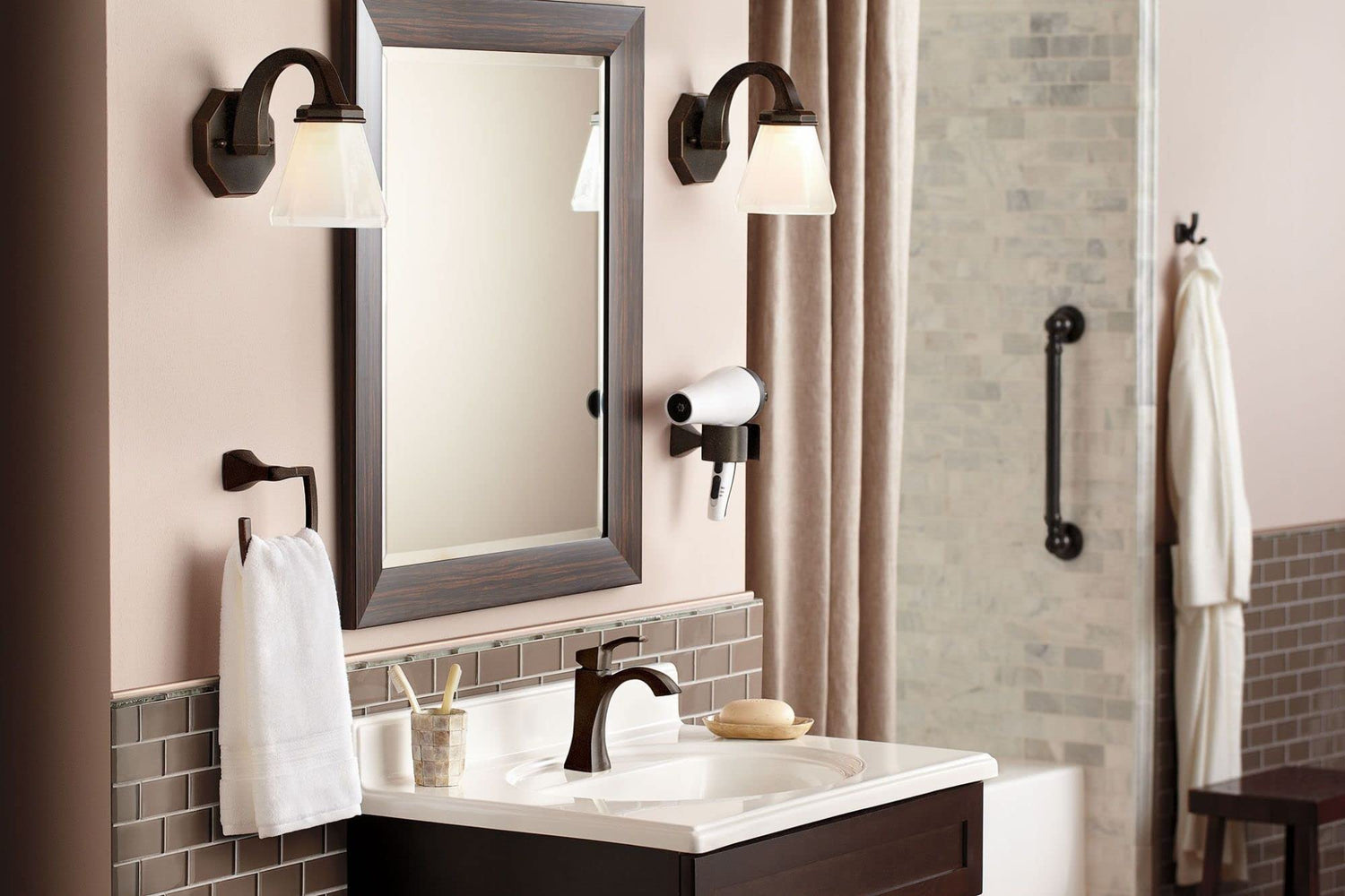 Moen Voss Brushed Nickel Bathroom Double Robe Hook, Wall Mounted Metal Hanger for Towels, YB5103BN