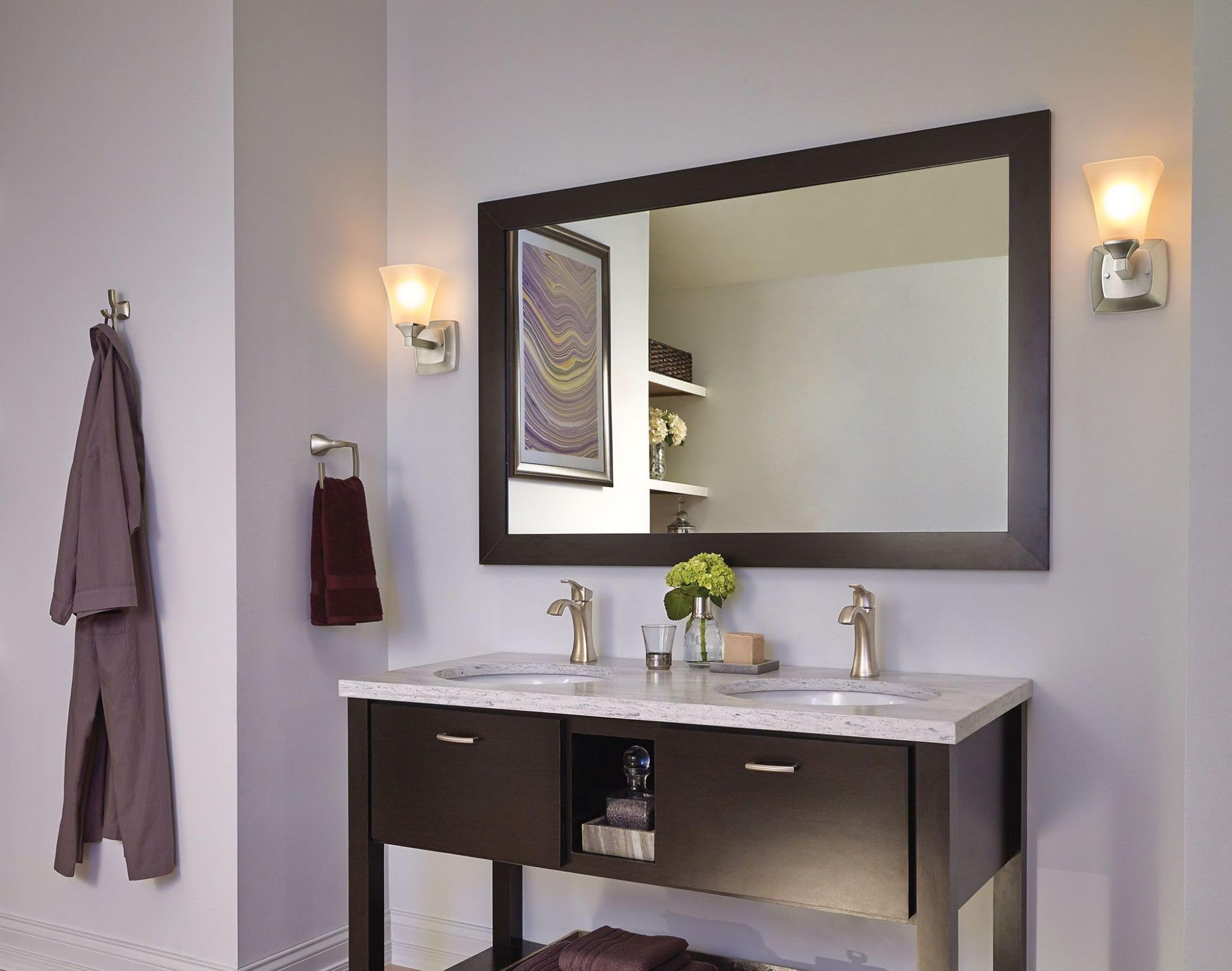 Moen Voss Brushed Nickel Bathroom Double Robe Hook, Wall Mounted Metal Hanger for Towels, YB5103BN
