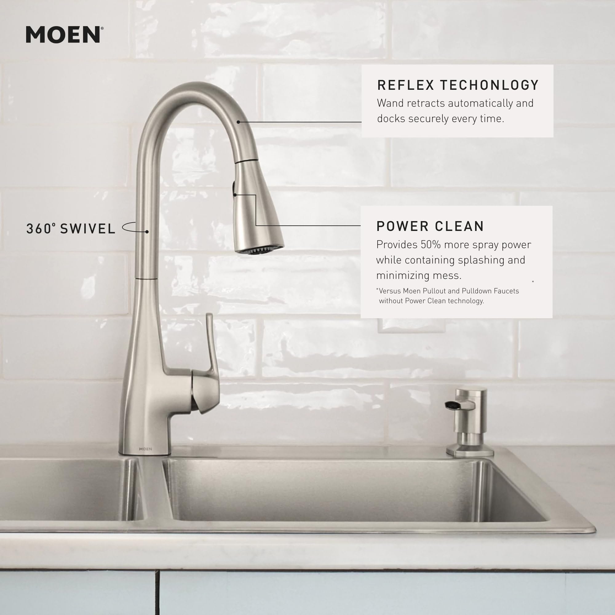MOEN Kiran 87599SRS One-Handle High Arc Pulldown Kitchen Faucet in Spot Resist Stainless