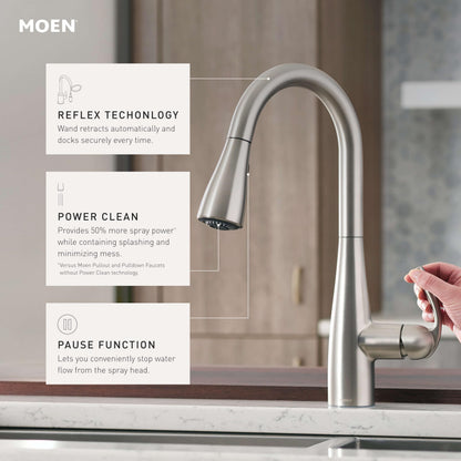 MOEN Essie 87014SRS Single-Handle Pull-Down Sprayer Kitchen Faucet with Reflex and Power Clean in Spot Resist Stainless - Like New