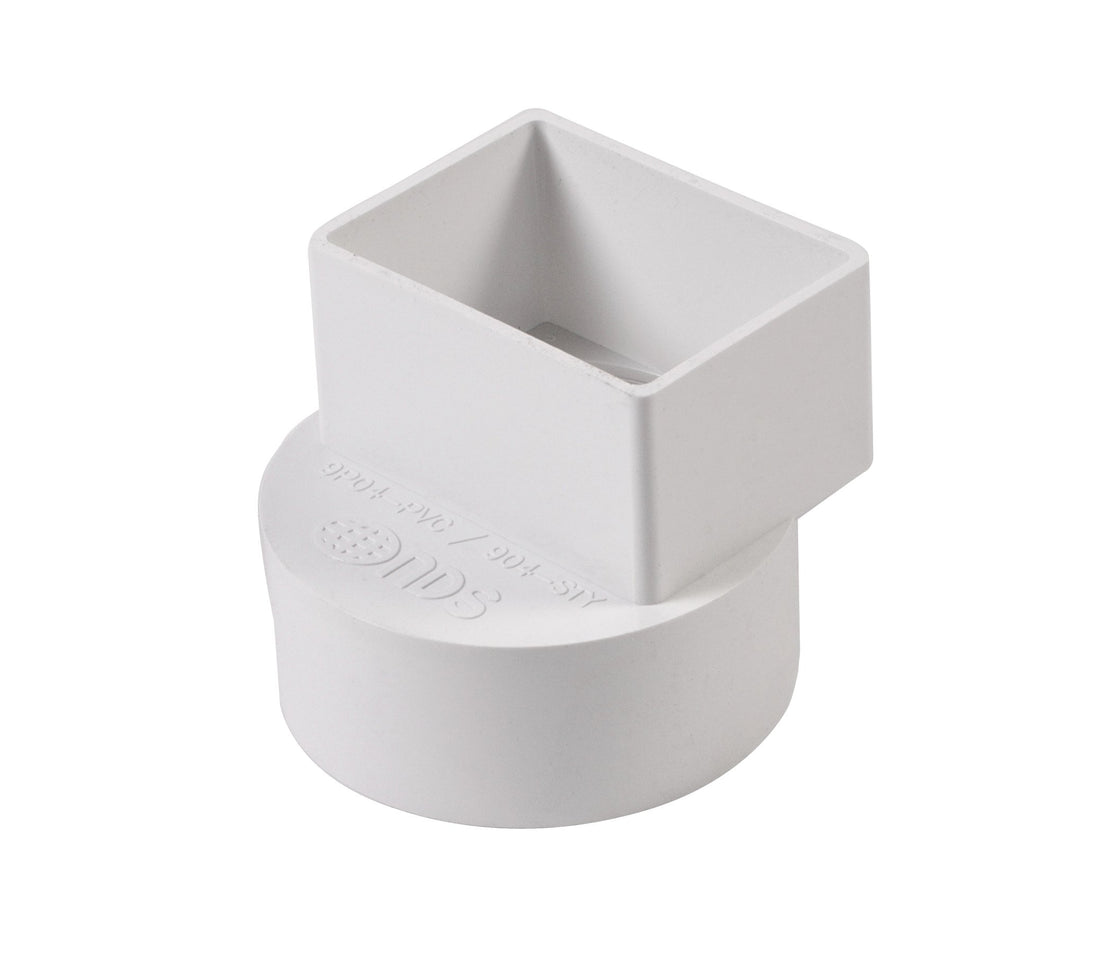 NDS 9P04 PVC Offset Downspout Adapter, Connects 2X3-Inch Downspout to 4-Inch Sewer and Drain Pipe, White