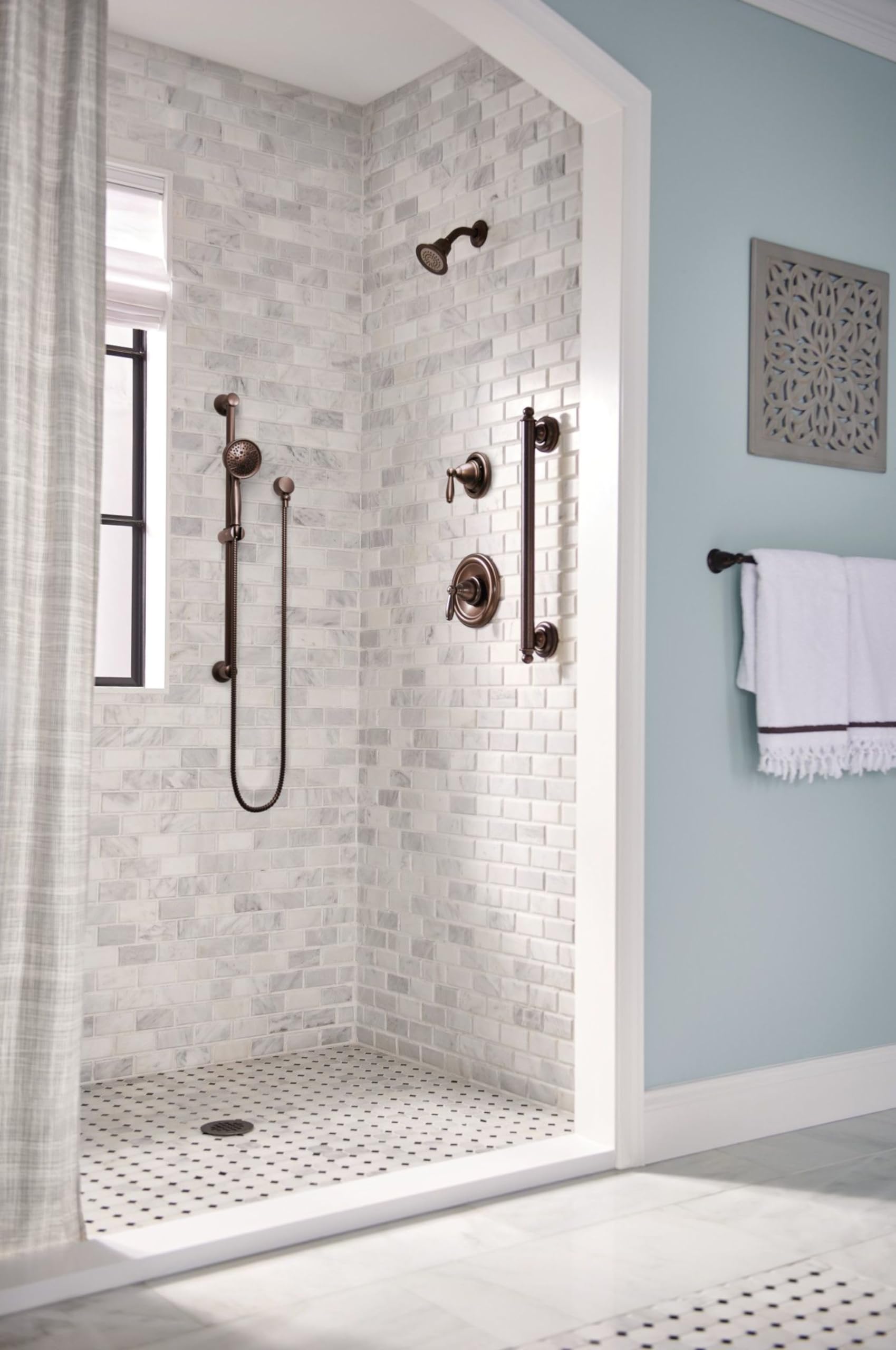 Moen Oil Rubbed Bronze Round Drop Ell Handheld Shower Wall Connector, A725ORB