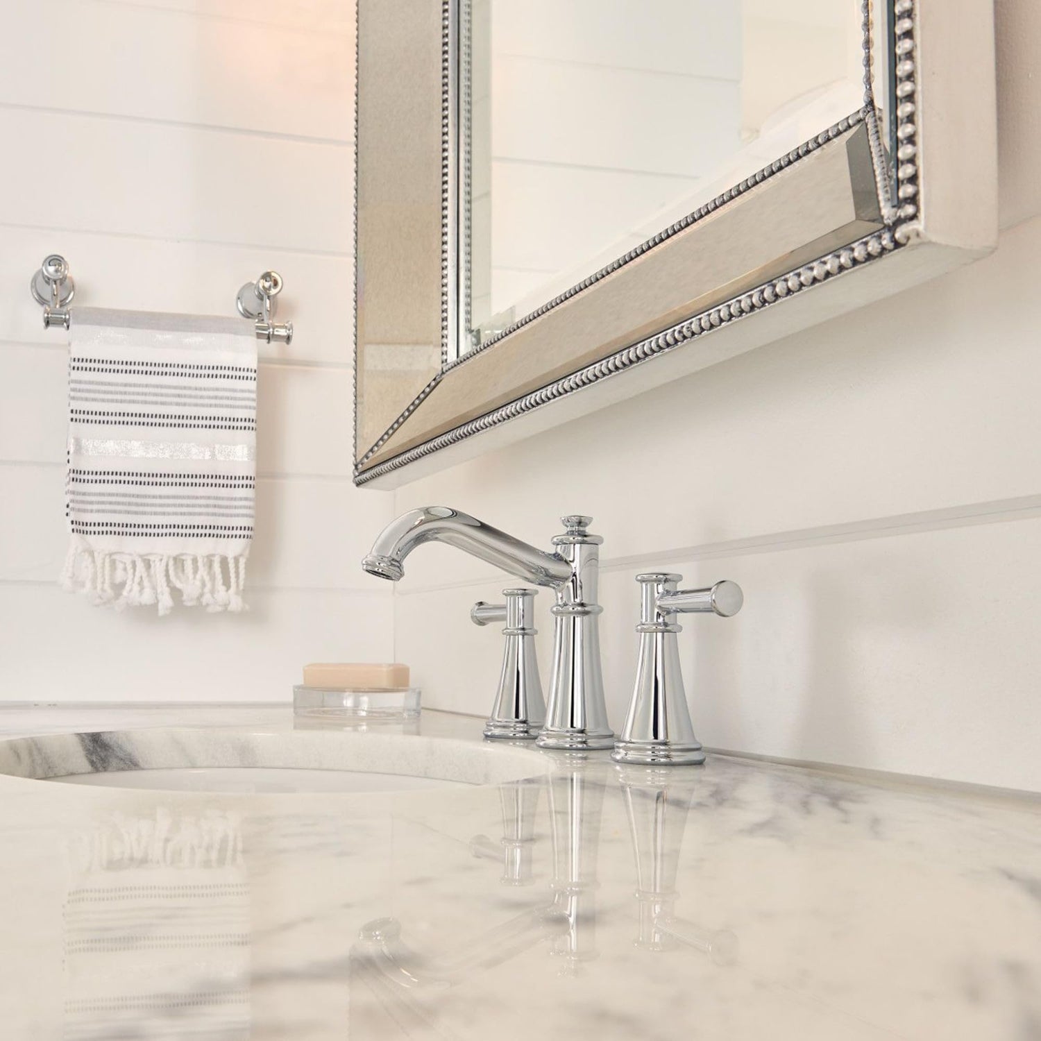 MOEN Belfield TV6405 Two-Handle Widespread Traditional Bathroom Faucet Trim Kit in Chrome (Valve Included)