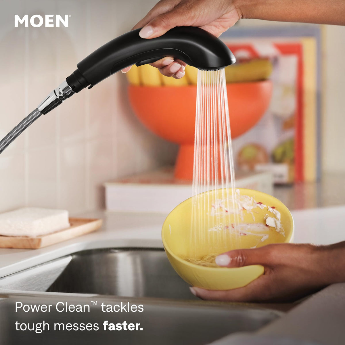 MOEN Renzo CA87316BL One-Handle Pullout Kitchen Faucet with Sprayer, Matte Black