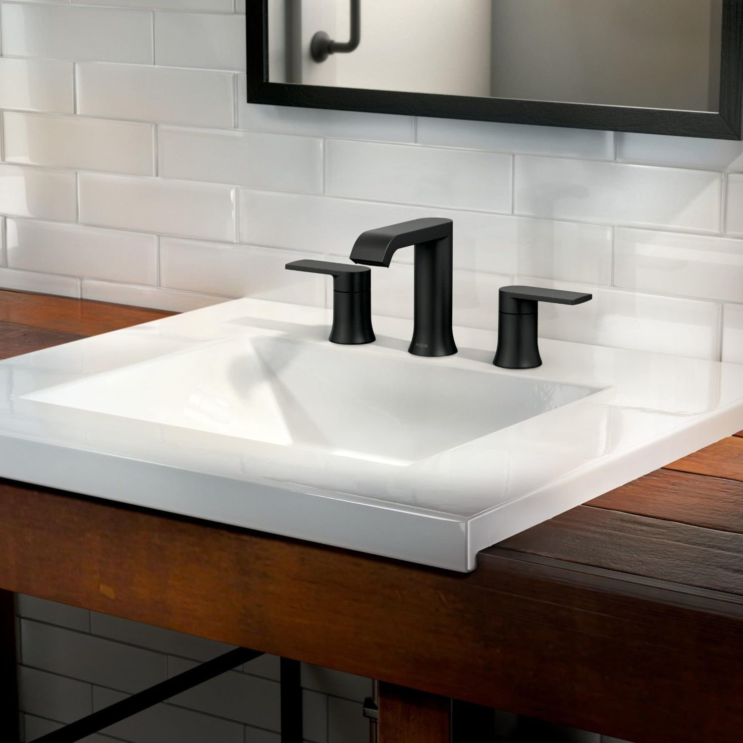 MOEN Genta LX TV6708BL Two-Handle Widespread Bathroom Sink Faucet in Matte Black (Valve Included)