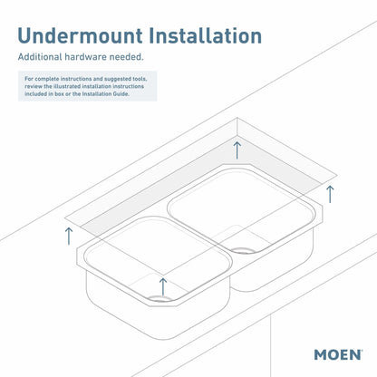 MOEN 2000 Series GS20214B 31-3/4" x 18-1/4" 50/50 Double-Bowl Undermount Kitchen Sink in Brushed Stainless Steel