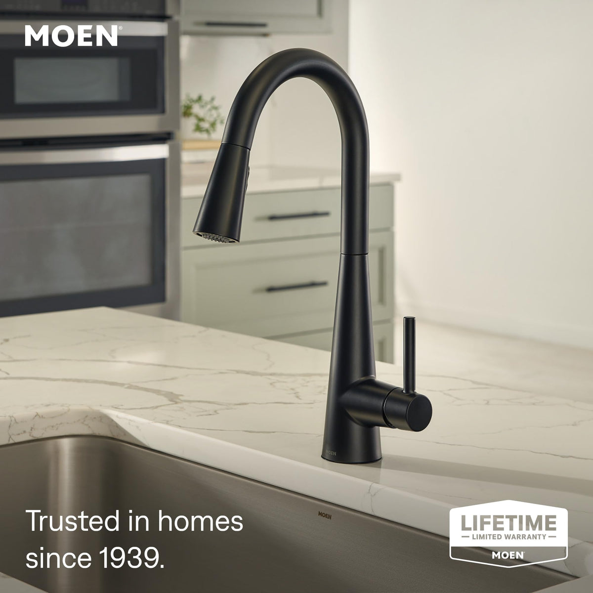 MOEN Sleek 7864BL One-Handle Pull-Down Kitchen Faucet Power Boost in Matte Black