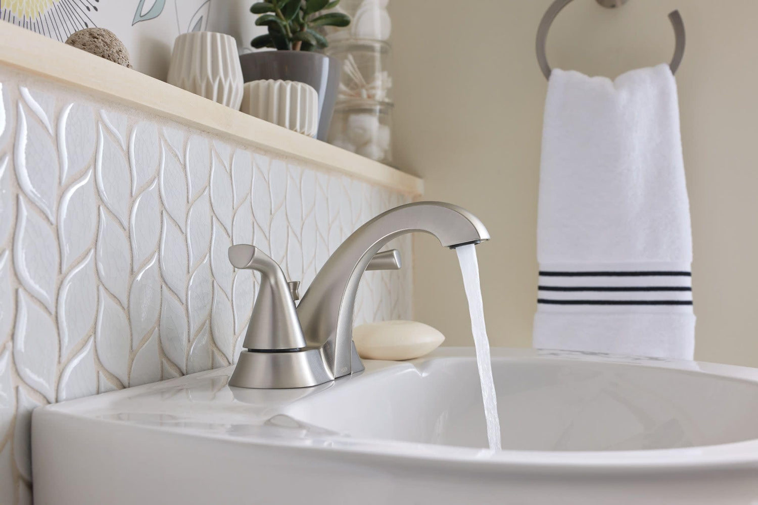 MOEN Haber 84768SRN Centerset 2-Handle Bathroom Faucet in Spot Resist Brushed Nickel