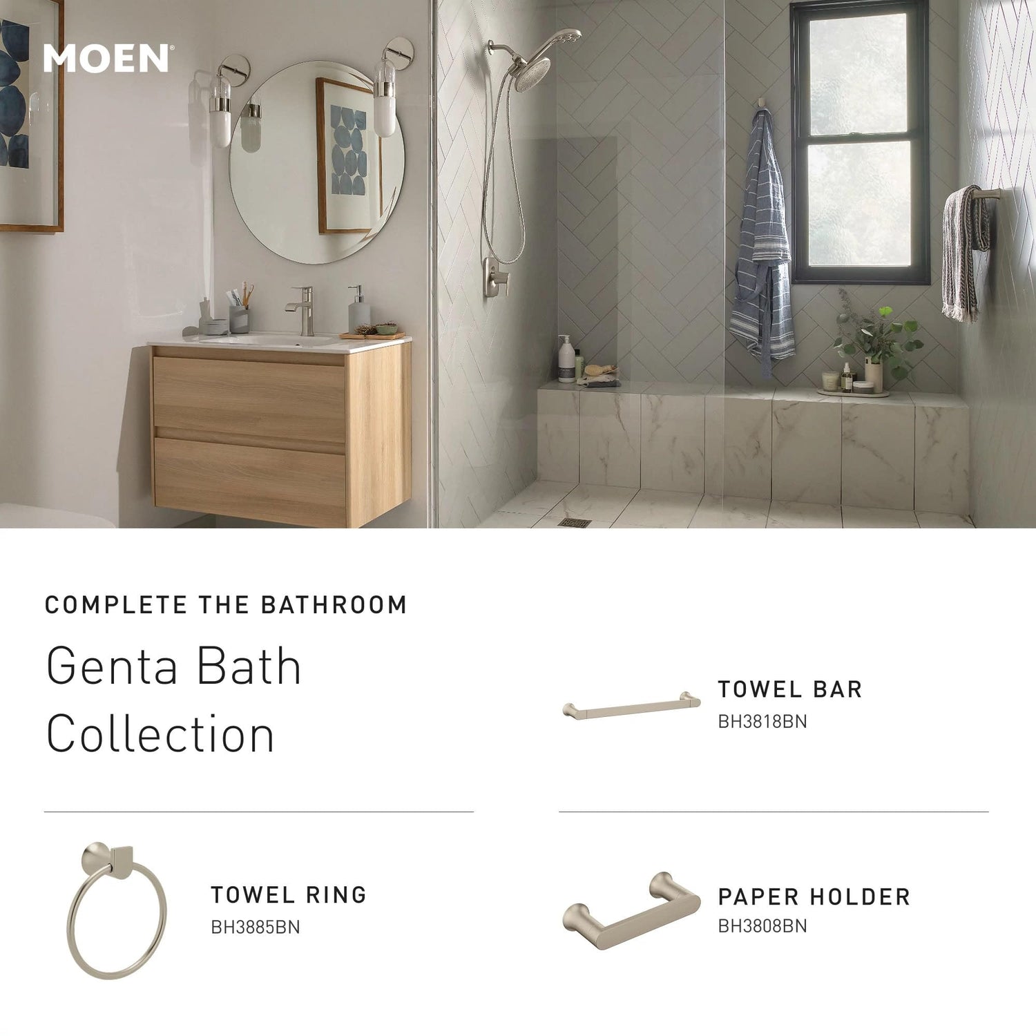 Moen Genta LX Modern Single Kitchen or Bathroom Towel Bar, 24-Inch, Brushed Nickel, BH3824BN