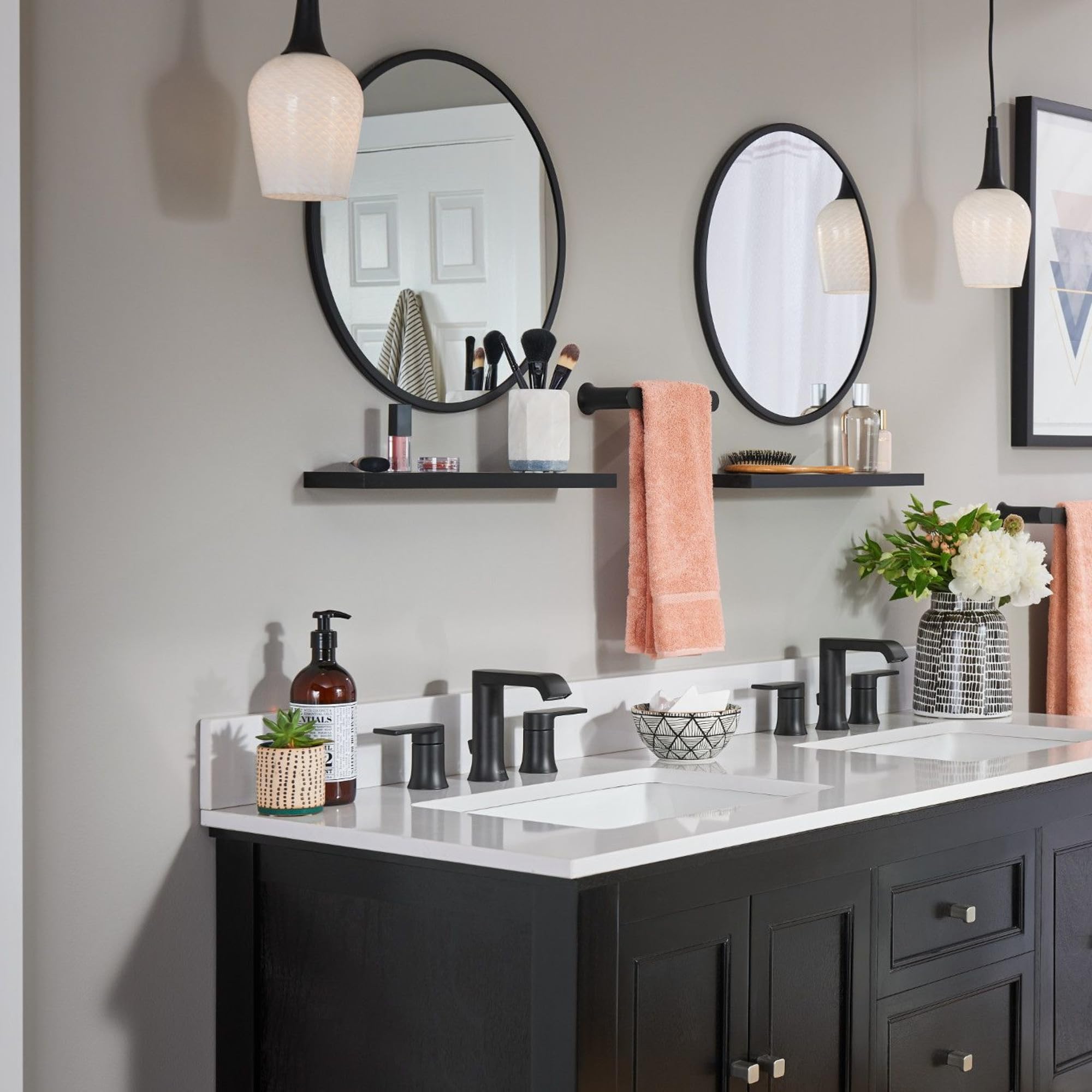 MOEN Genta LX TV6708BL Two-Handle Widespread Bathroom Sink Faucet in Matte Black (Valve Included)