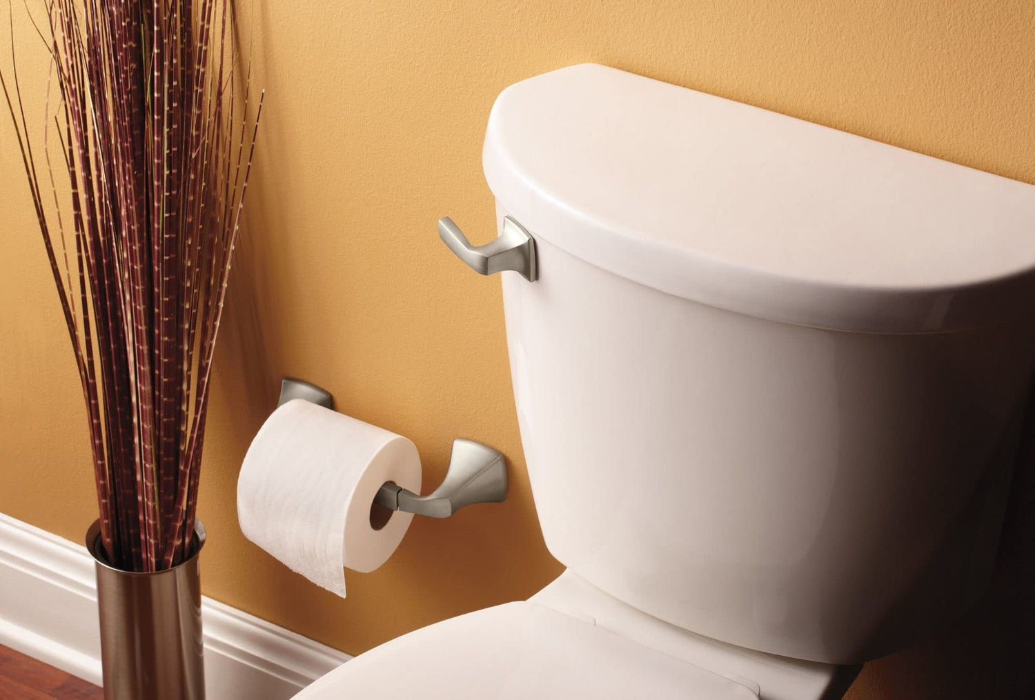 Moen Voss Collection Brushed Nickel Pivoting Toilet Paper Holder, Wall Mounted Double Post Toilet Tissue Holder, YB5108BN
