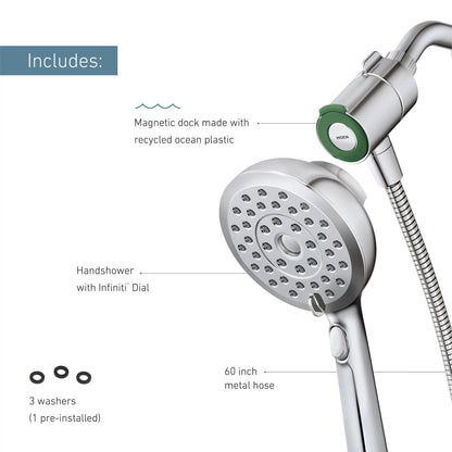 Moen Verso Chrome Handshower, Detachable Round Shower Head with Magnetix Docking System and 60" Hose, 220H2