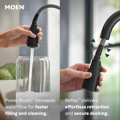 MOEN Sleek 7864BL One-Handle Pull-Down Kitchen Faucet Power Boost in Matte Black