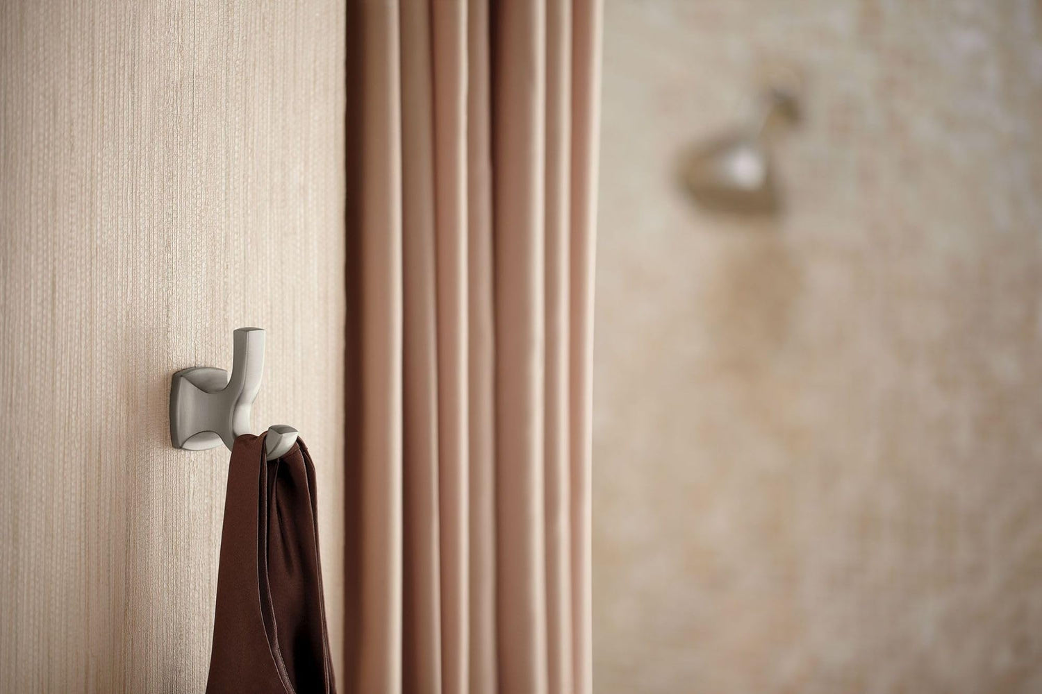Moen Voss Brushed Nickel Bathroom Double Robe Hook, Wall Mounted Metal Hanger for Towels, YB5103BN
