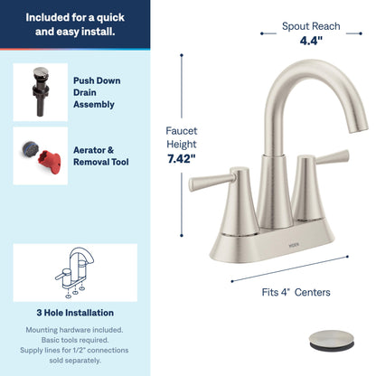 MOEN Ronan 84022SRN Centerset Bathroom Faucet in Nickel (Drain &amp; Valve Included)