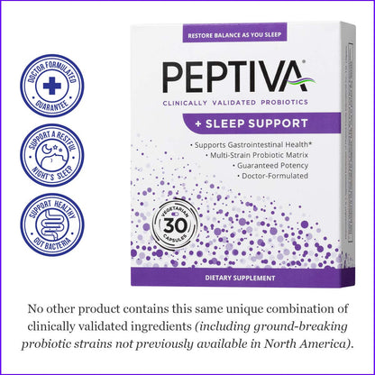 Peptiva 26 Billion CFU Probiotic and Sleep Support - Clinically Validated Multi-Strain Probiotic - Lactobacillus and Bifidobacterium, Melatonin - 30 Count