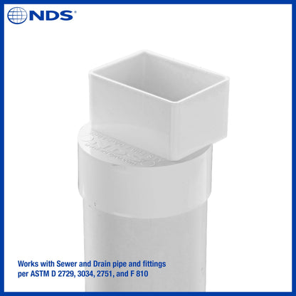 NDS 9P04 PVC Offset Downspout Adapter, Connects 2X3-Inch Downspout to 4-Inch Sewer and Drain Pipe, White