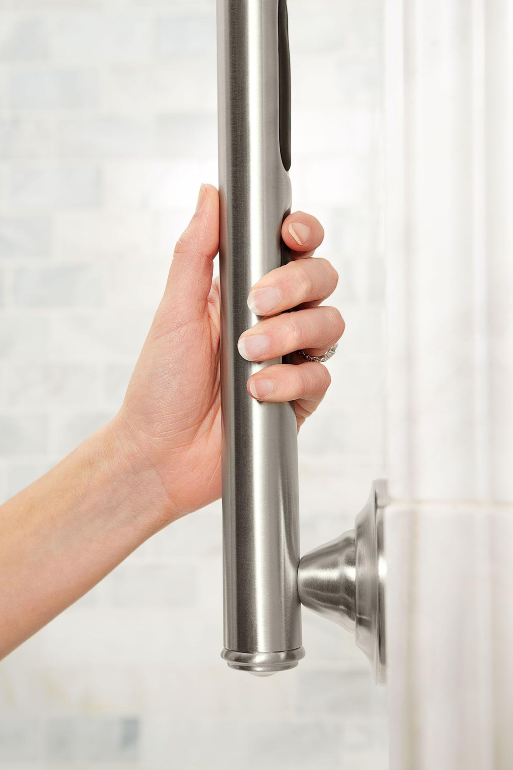 Moen LR8724D1GBN Home Care Safety 24-Inch Designer Bathroom Grab Bar with Curled Grip, 24 Inch, Brushed Nickel