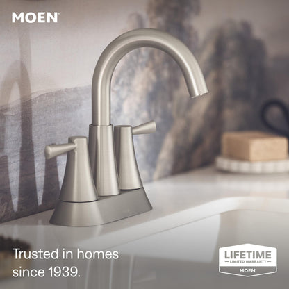 MOEN Ronan 84022SRN Centerset Bathroom Faucet in Nickel (Drain &amp; Valve Included)