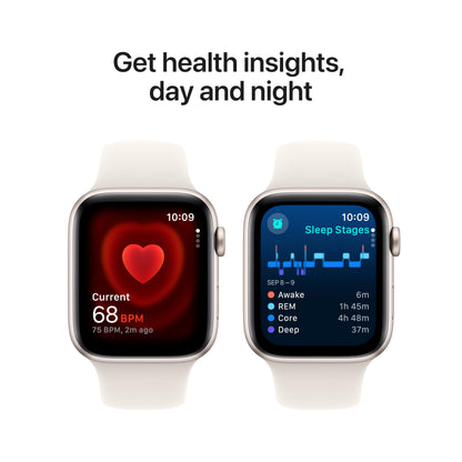 Apple Watch SE (2nd Gen) [GPS 44mm] Smartwatch with Starlight Aluminum Case with Starlight Sport Band S/M. Fitness &amp; Sleep Tracker, Crash Detection, Heart Rate Monitor