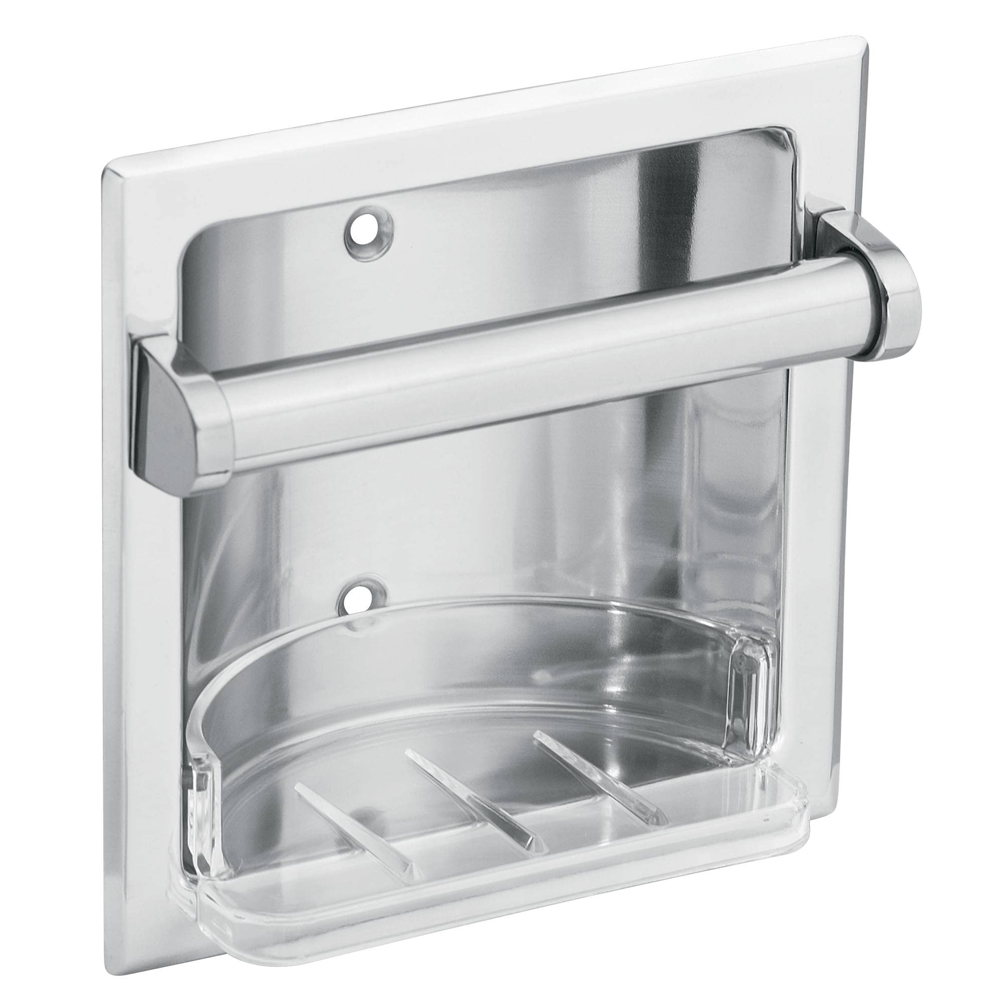 Moen 2565CH Commercial Recessed Soap Holder, Chrome, Wall-Mounted Bathroom Soap Dish with Removable Tray