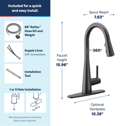 MOEN Sleek 7864BL One-Handle Pull-Down Kitchen Faucet Power Boost in Matte Black