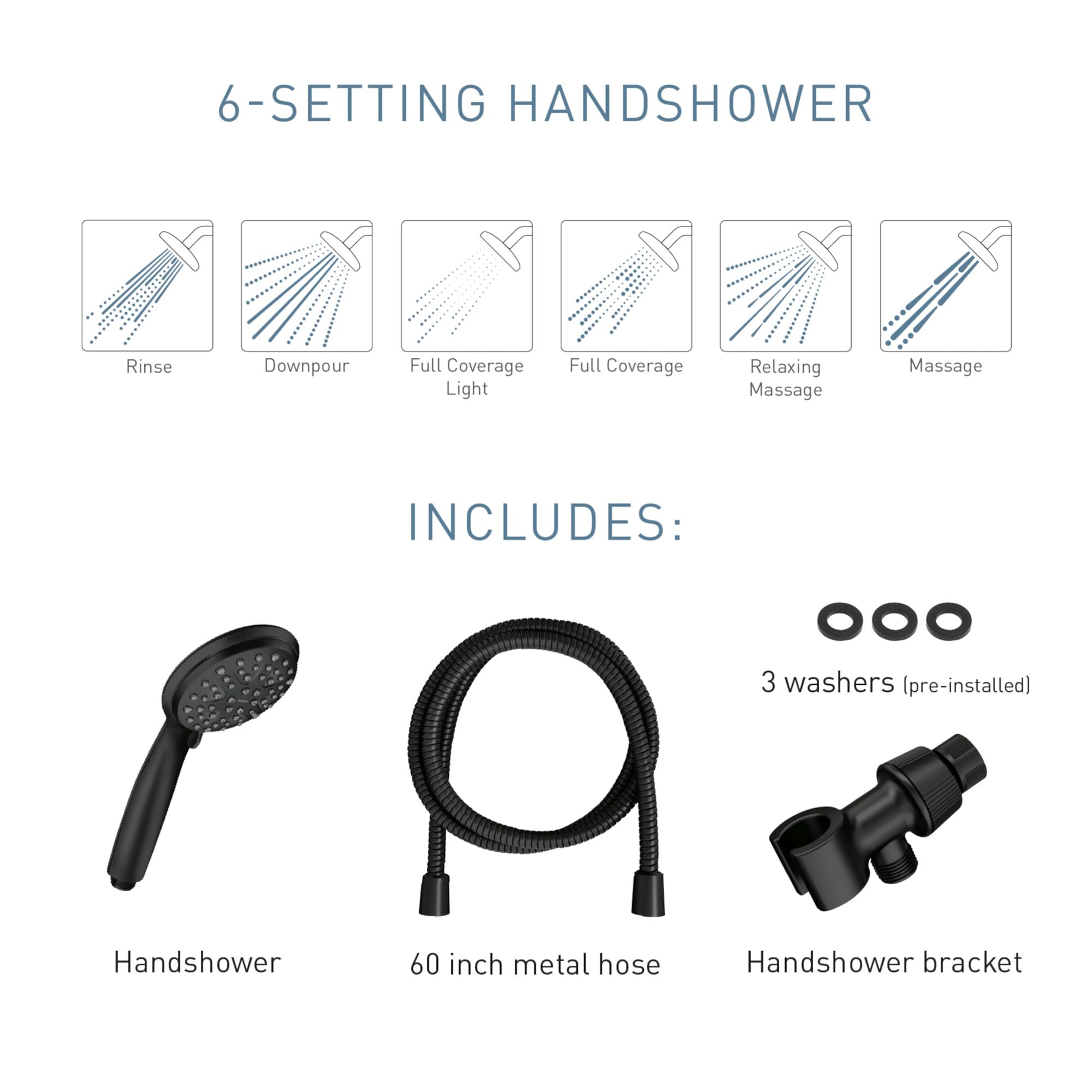 Moen Attune Shower Head with Handheld Sprayer, 6 Shower Head Spray Settings, Matte Black, 218H0BL