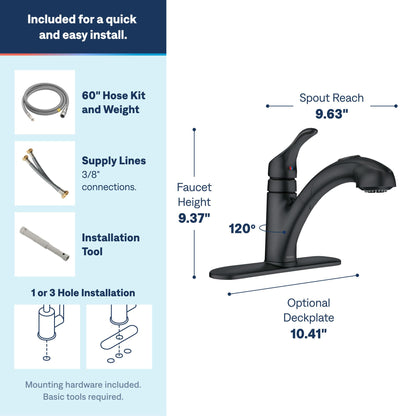 MOEN Renzo CA87316BL One-Handle Pullout Kitchen Faucet with Sprayer, Matte Black