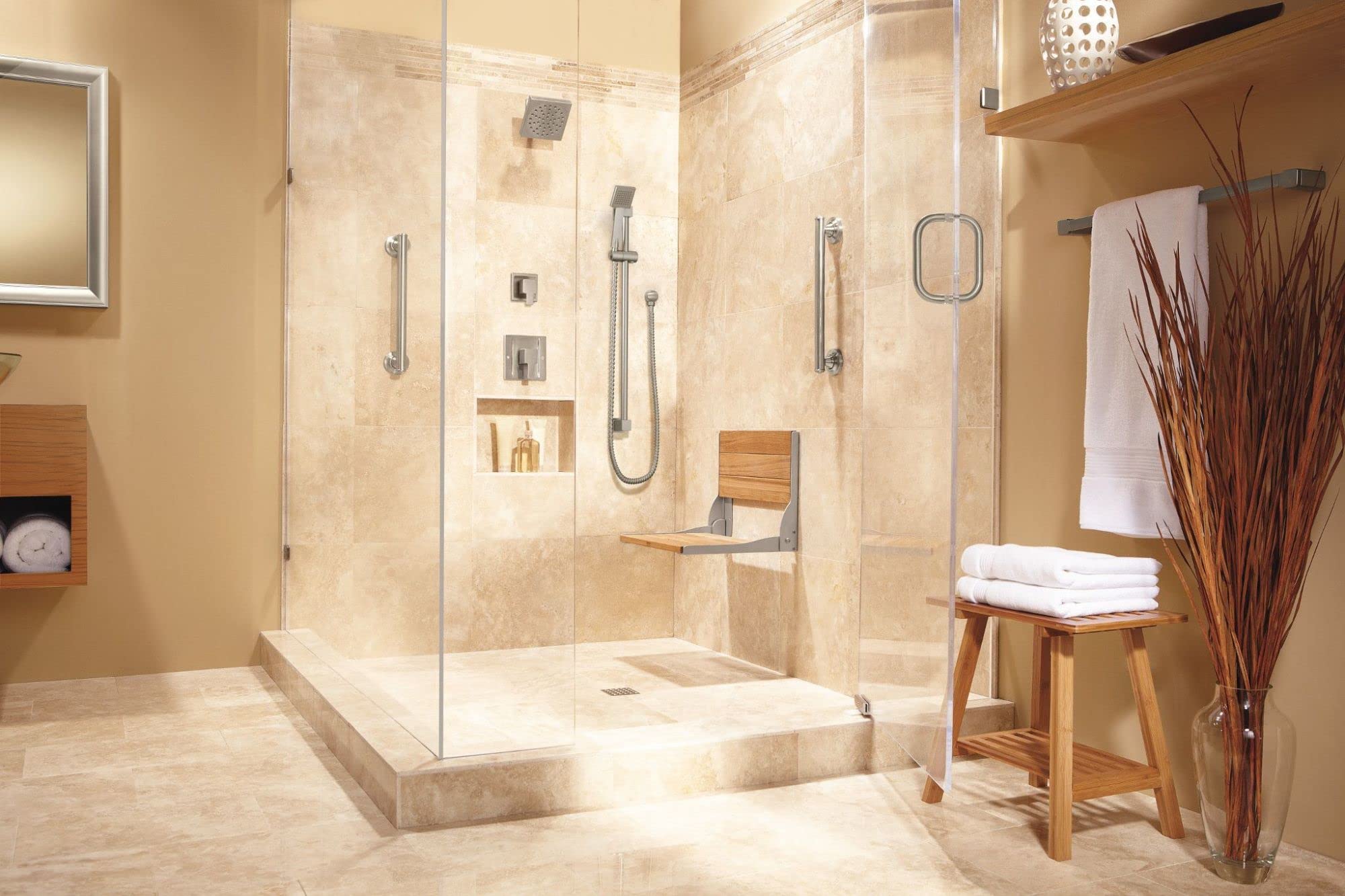 Moen YG8812BN Bathroom Safety 12-Inch Stainless Steel Modern Bathroom Grab Bar, Brushed Nickel