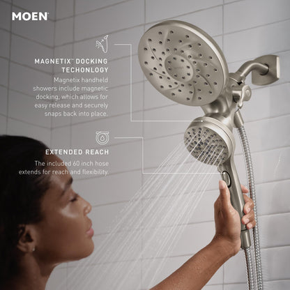 Moen 26009SRN Engage Magnetix 2-in-1 Combo Rain Showerhead with Handheld Spray, Magnetic Docking System, Spot Resist Brushed Nickel, 6-Spray Settings, 2.5 GPM