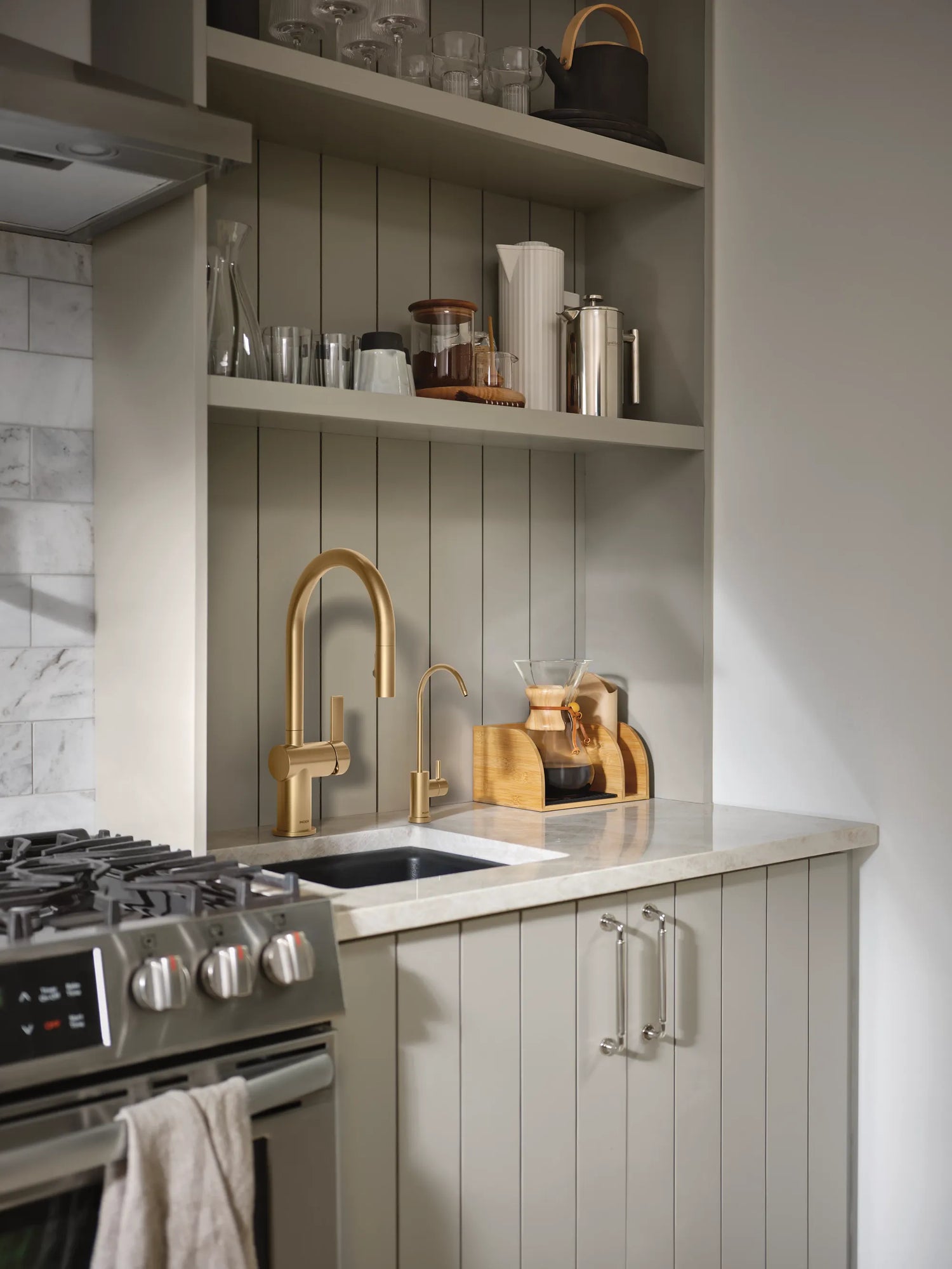 MOEN Sip F7660BZG Modern One-Handle High Arc Beverage Faucet in Bronze Gold