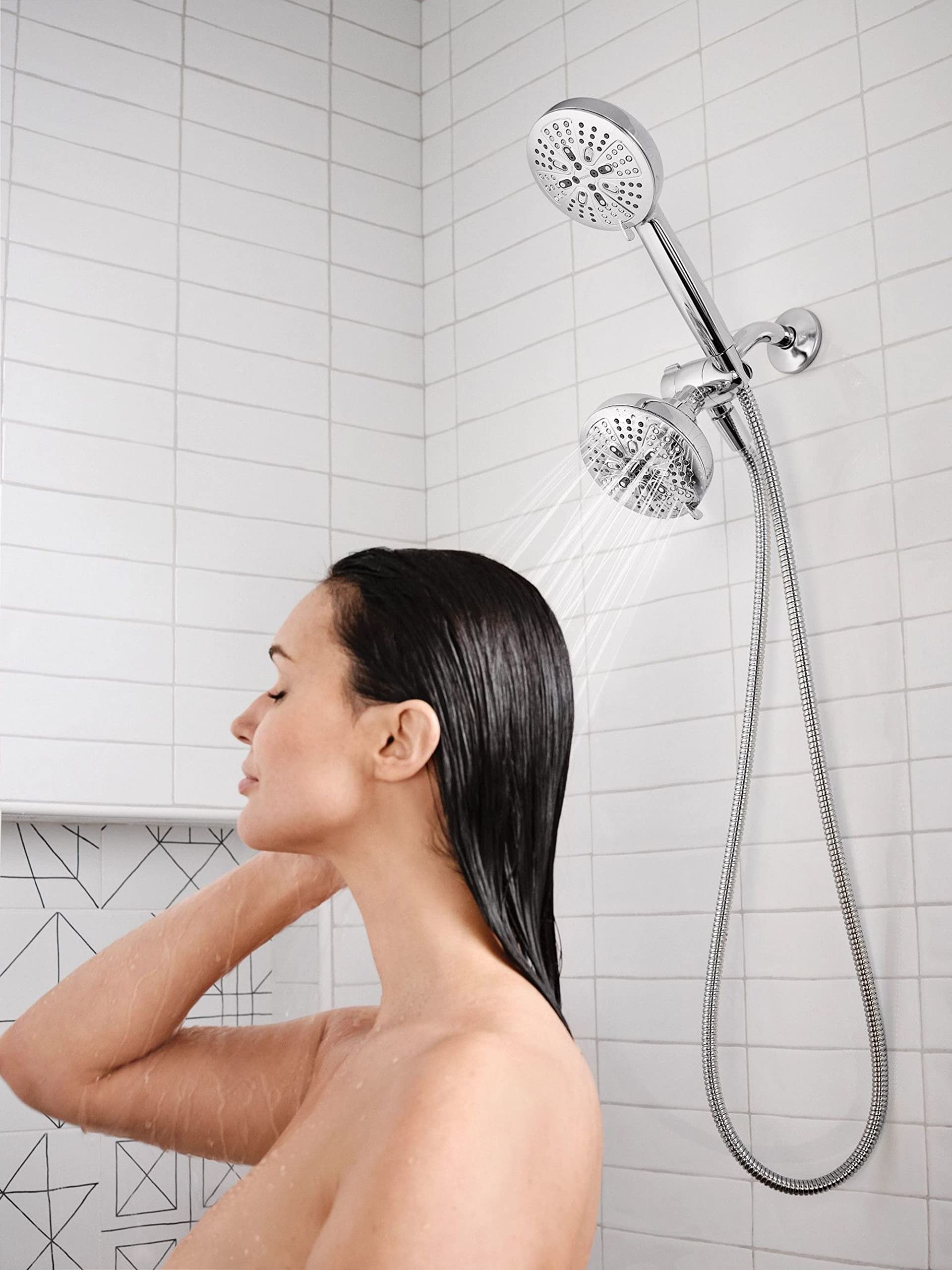 Moen Hydro Energetix High Pressure Dual Shower Head with Handheld Spray Combo, 8 Shower Head Spray Settings, Chrome Finish, 200C0