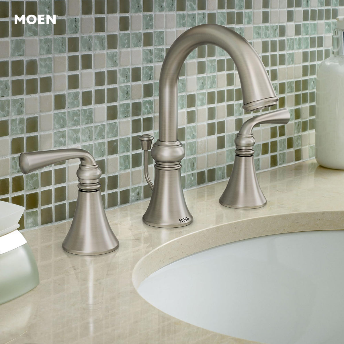 MOEN Wetherly WS84855SRN Widespread Bath Faucet, Brushed Nickel (Valve Included)