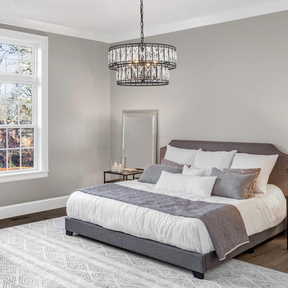 Crystal Chandelier for Dining Room, 4-Light Round Chandelier 2-Tier, 15.5" Dia