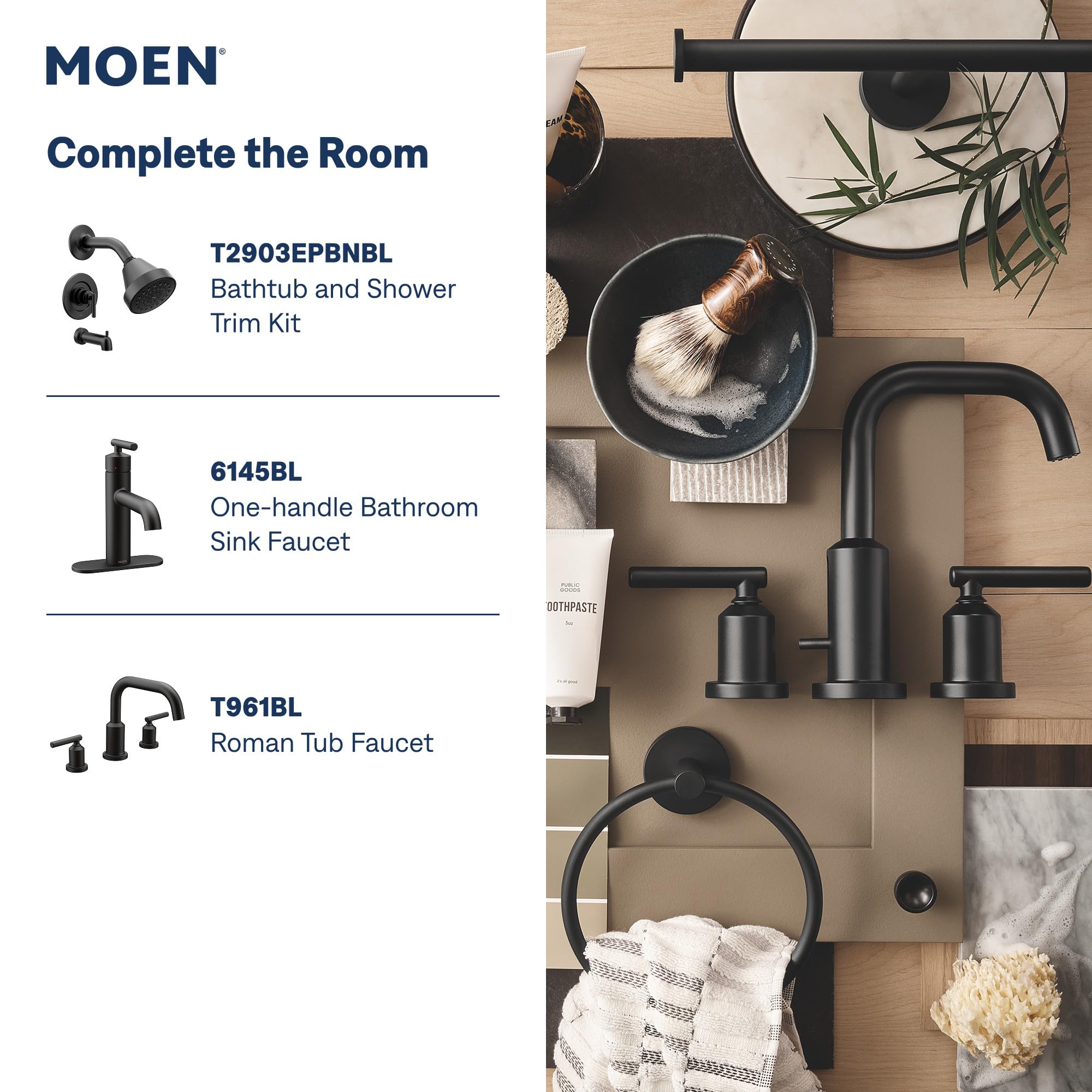 MOEN Gibson TV6142BL Two-Handle 8-Inch Widespread Bathroom Faucet in Matte Black (Valve Included)