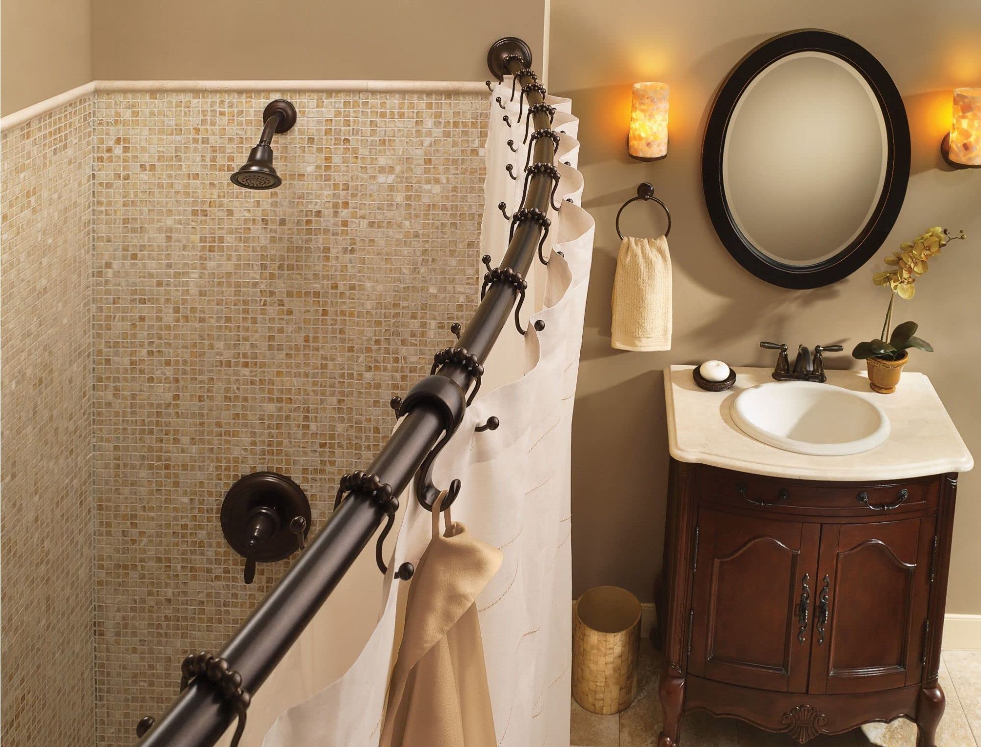 Moen DN2160OWB 54 to 72-Inch Adjustable Length Curved Shower Rod, Old World Bronze