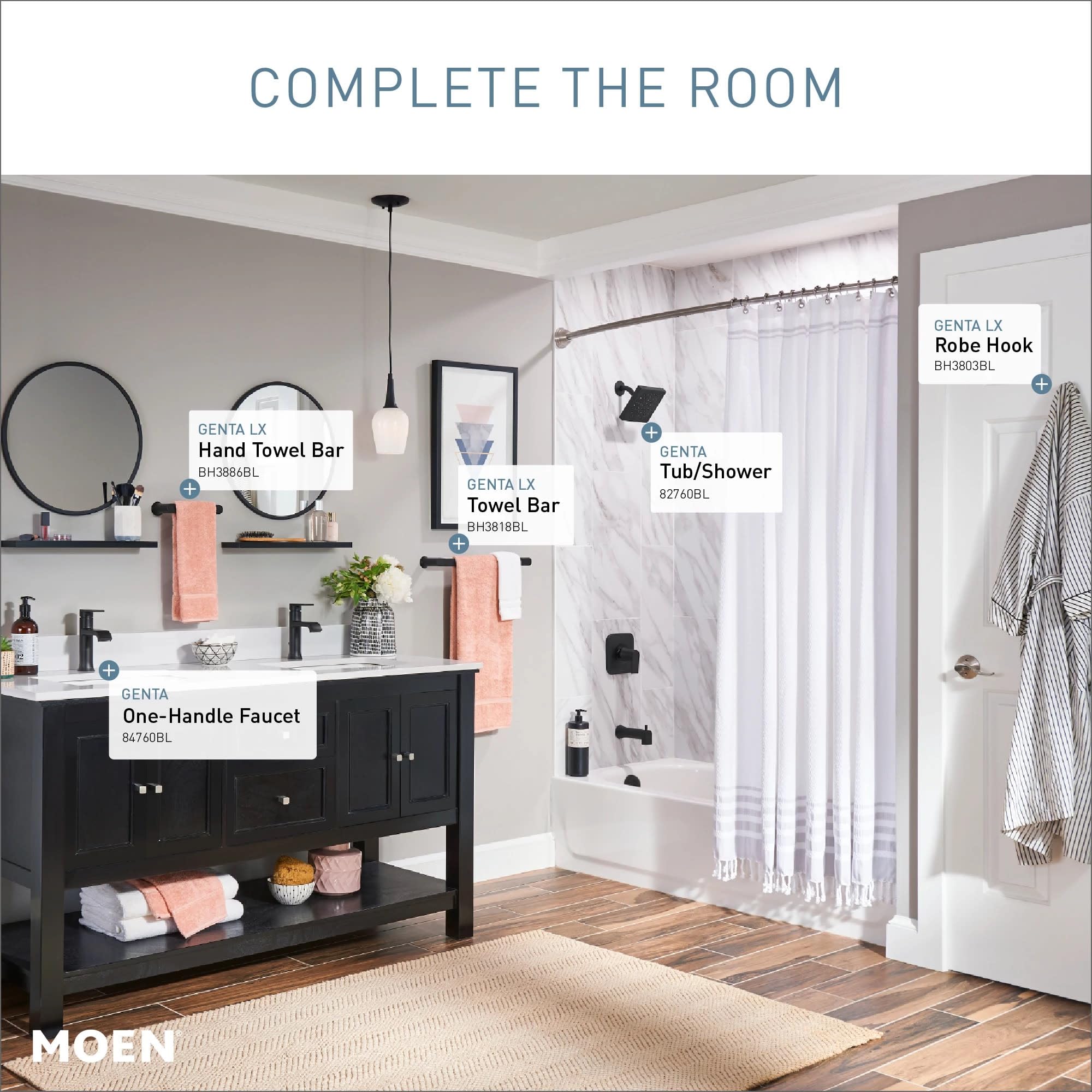 Moen Genta LX Towel Bar, Matte Black, 6.8-Inch, BH3886BL