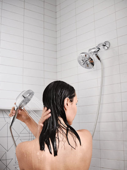 Moen Hydro Energetix High Pressure Dual Shower Head with Handheld Spray Combo, 8 Shower Head Spray Settings, Chrome Finish, 200C0