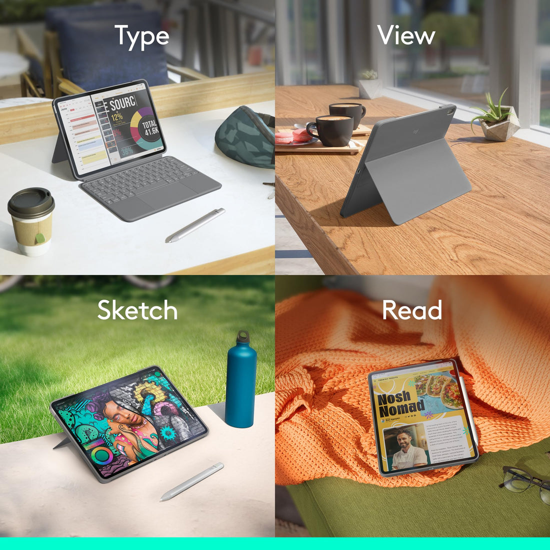 Logitech Combo Touch iPad Air 11-inch (M2, M3 &amp; M4), iPad Air (5th gen),Connectivity Technology -Apple Smart Connector, Keyboard Case - Detachable Backlit Keyboard with Kickstand - Oxford Grey