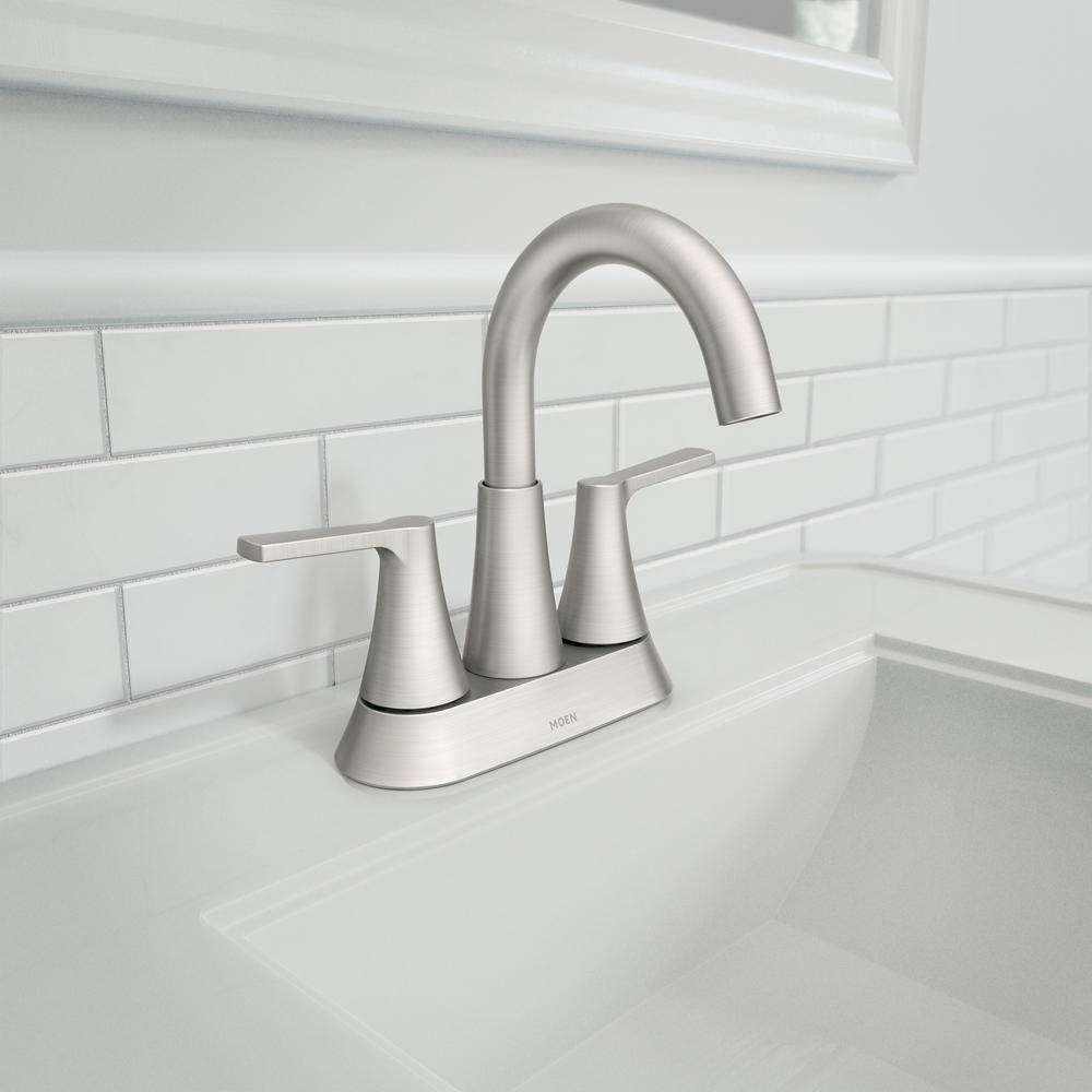 MOEN Mikah 84311SRN Two Handle High Arc Bathroom Faucet in Spot Resist Brushed Nickel